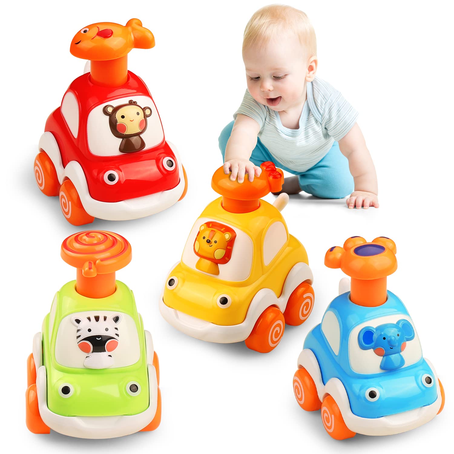 ALASOU animal car monkey rolling toy for toddlers.