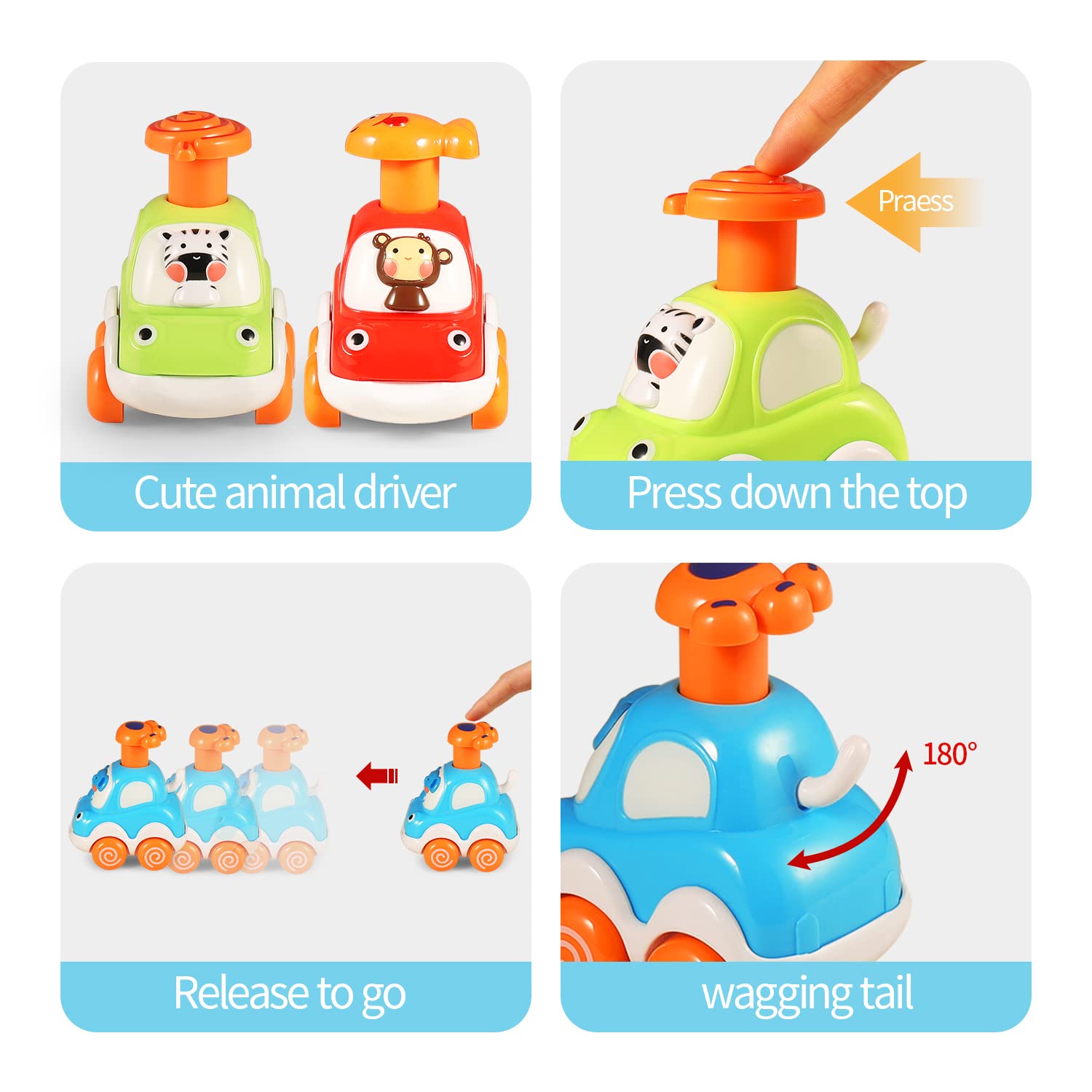 ALASOU rolling action car: easy-grip design for little hands.