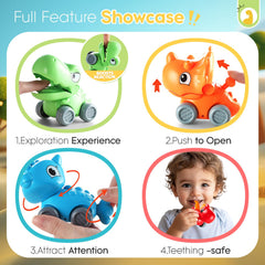 ALASOU dinosaur car toy push-pull design promotes exploring motion.