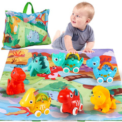 ALASOU dinosaur car toys on playmat promote imaginative play.