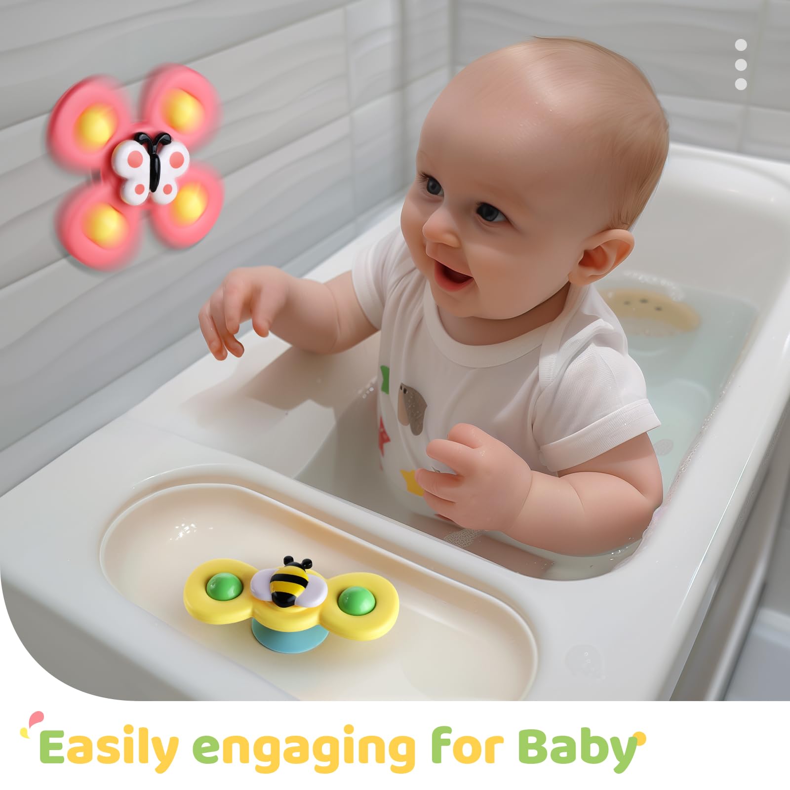 ALASOU in bathtub with water demonstrating extra-grip suction for splash-safe play