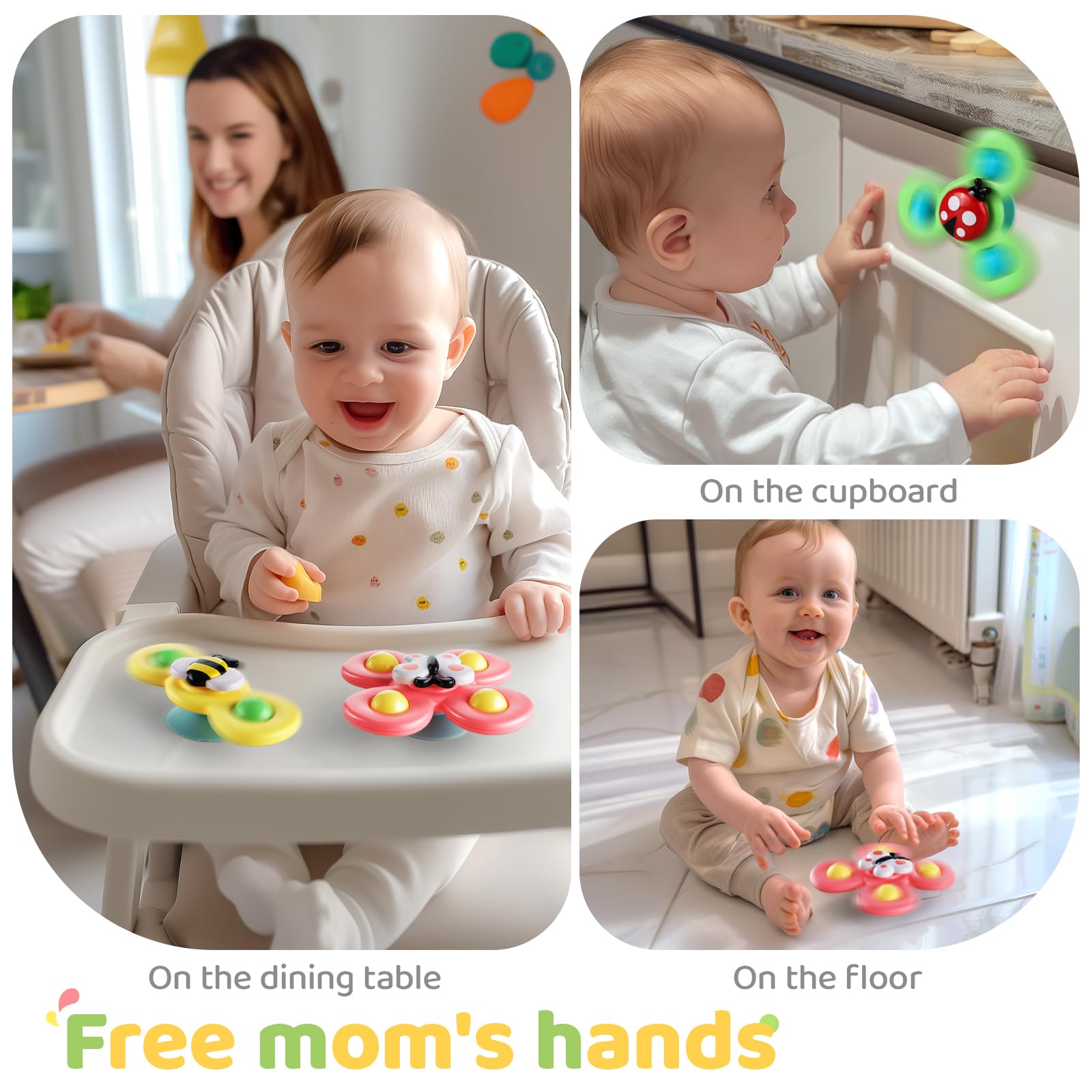 ALASOU attached to high chair tray providing hands-free mealtime distraction