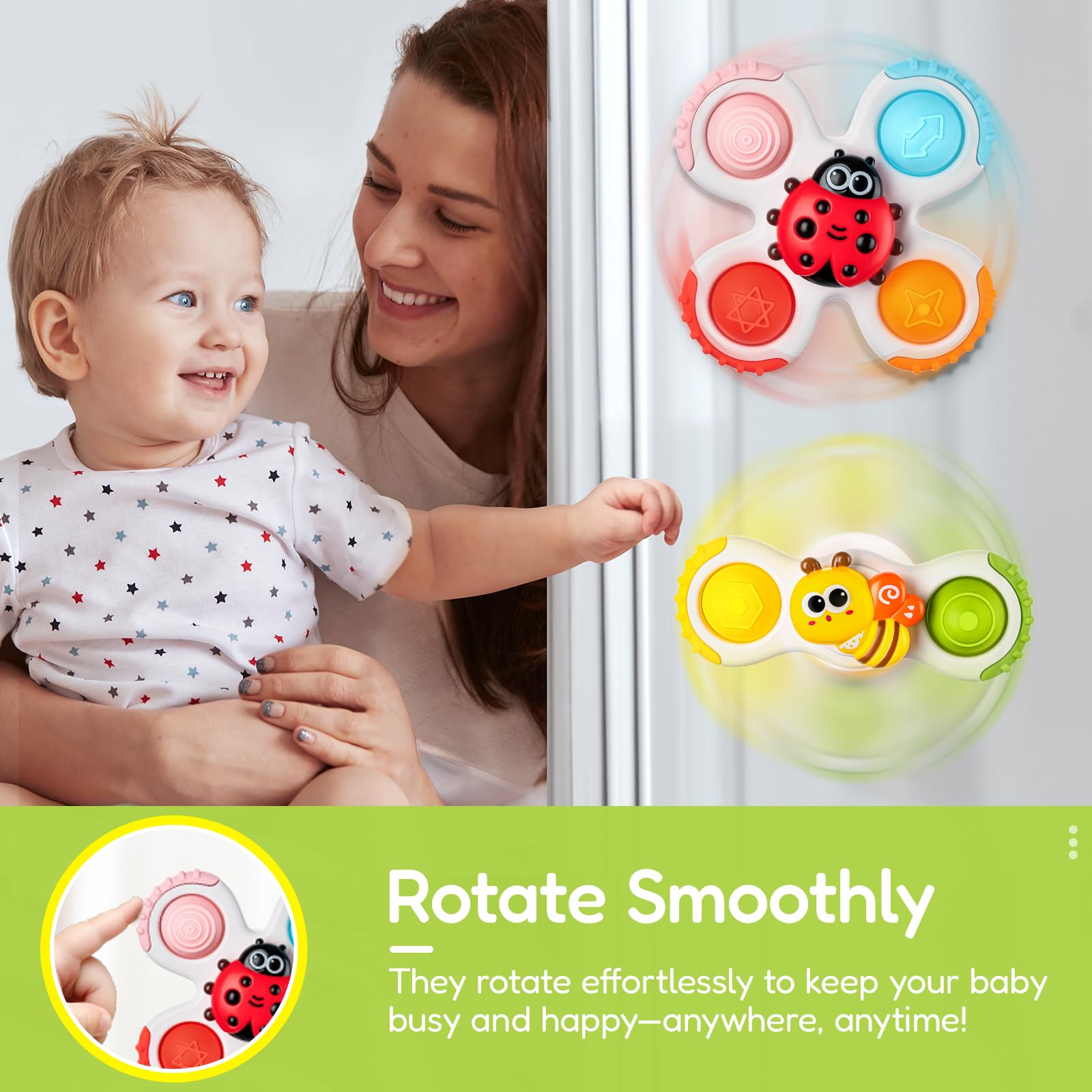 ALASOU pop spinner fosters independent play during bath, cook time, or travel.