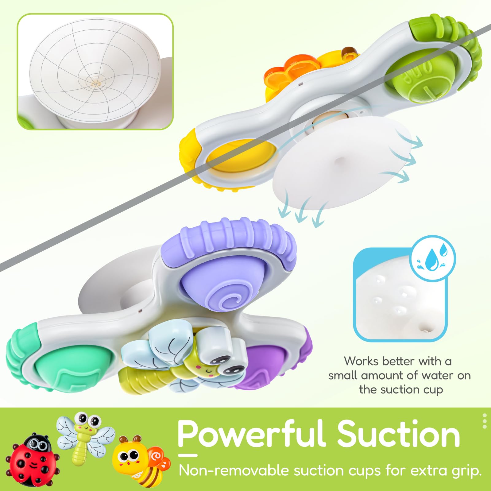 ALASOU pop suction spinner for bath time adds splashy sensory fun.