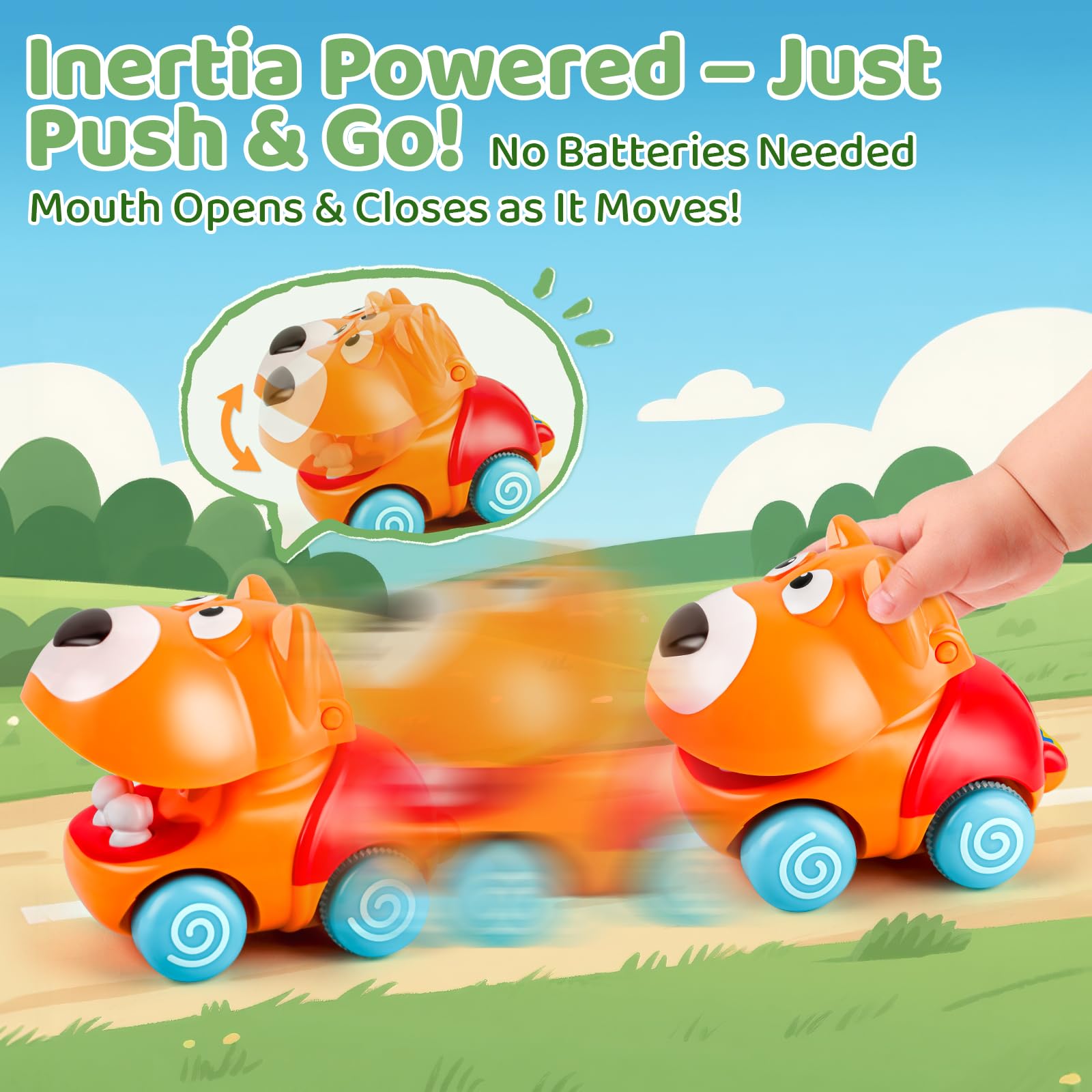 ALASOU Push and Go hippo vehicle keeps little hands busy on the go.