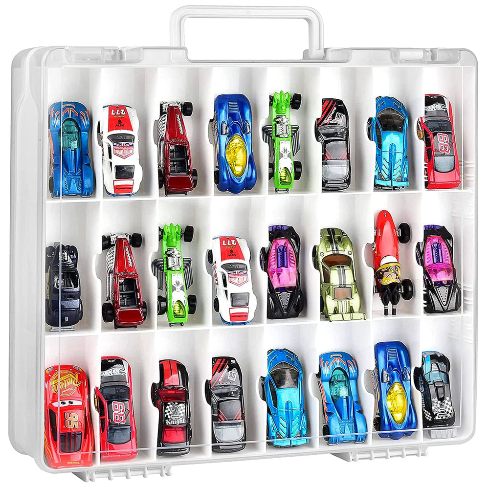 ALCYON double-sided storage case with 48 compartments keeps Hot Wheels and small toys organized