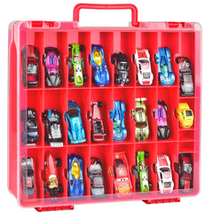 ALCYON double sided toy storage case with 24 compartments per side keeps collections tidy