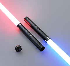 ALEIFLE 2-pack lightsabers with dual blades in action for epic cosplay battles.