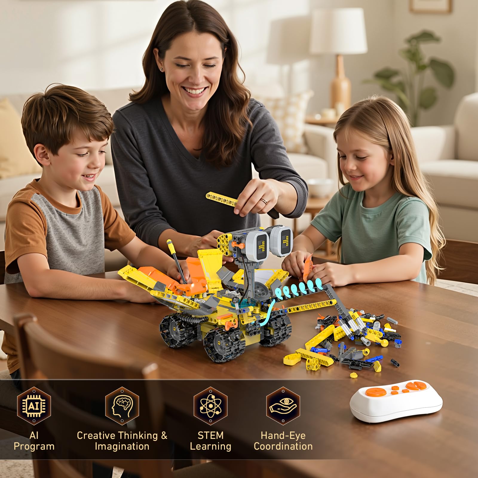 Alerisca 5in1 STEM robot kit remote control enables multi-mode play at home.