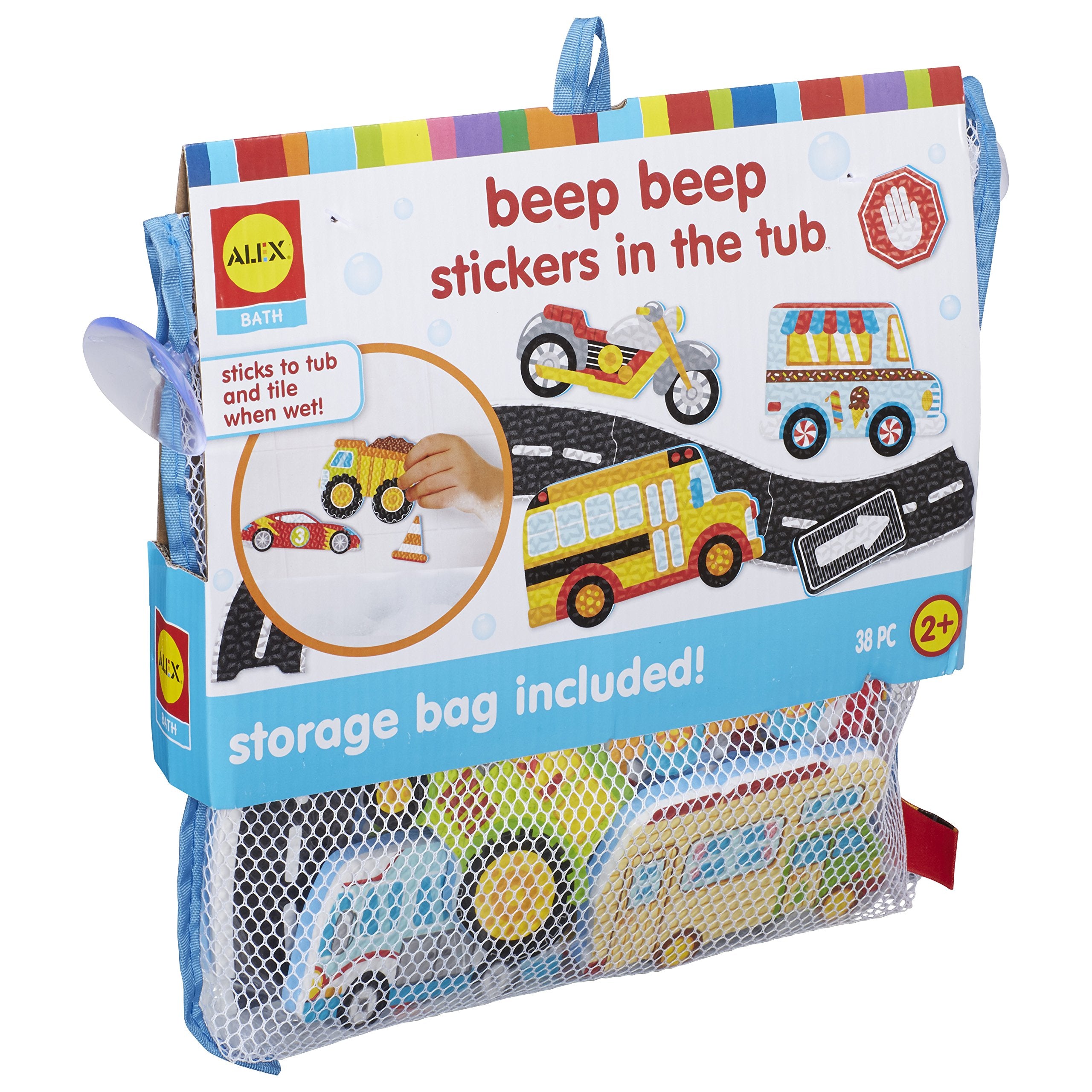 ALEX Toys Bath Beep Stickers road map on tub wall for imaginative play.