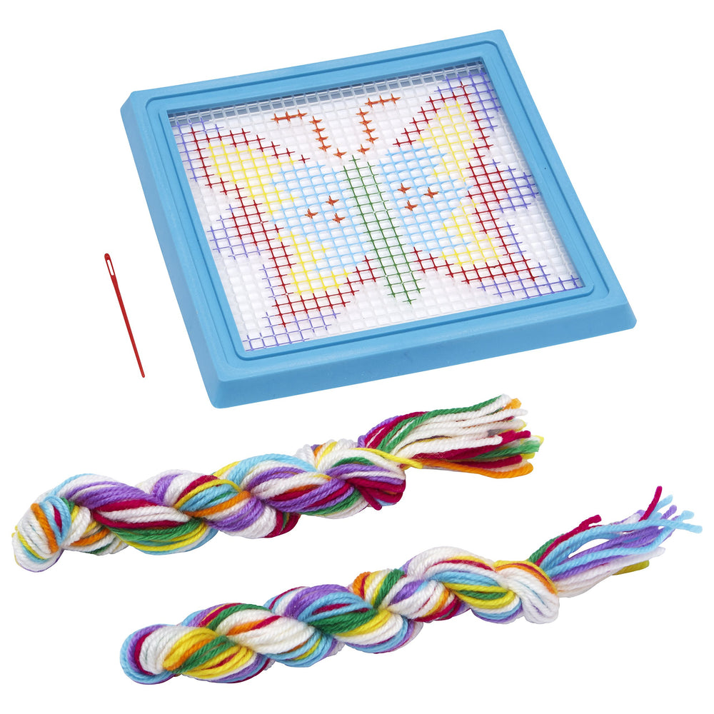 Plastic needle included in the ALEX butterfly needlepoint kit for safe use