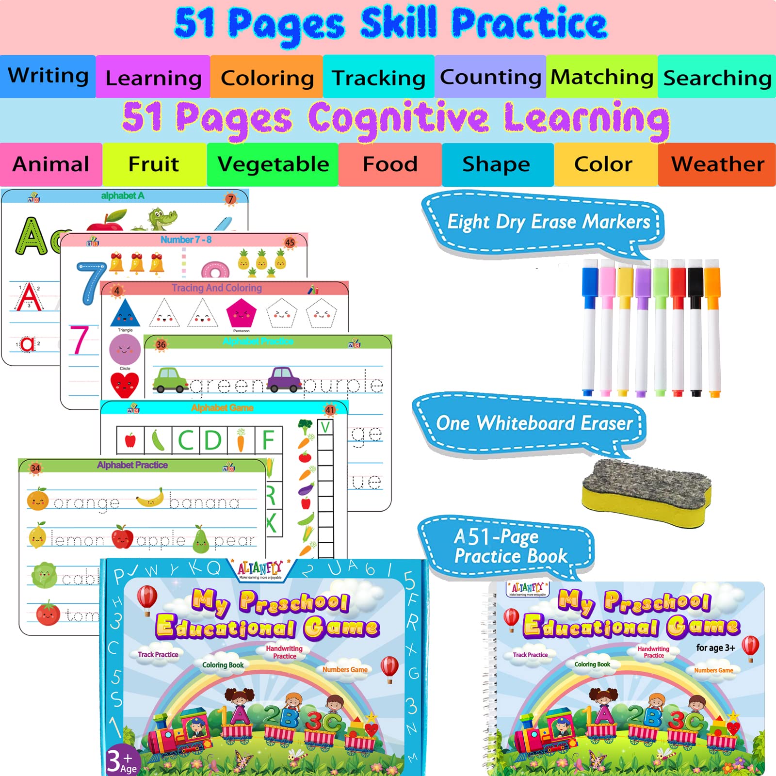 ALIANFLY dry-erase tracing of letters and numbers for early writing practice