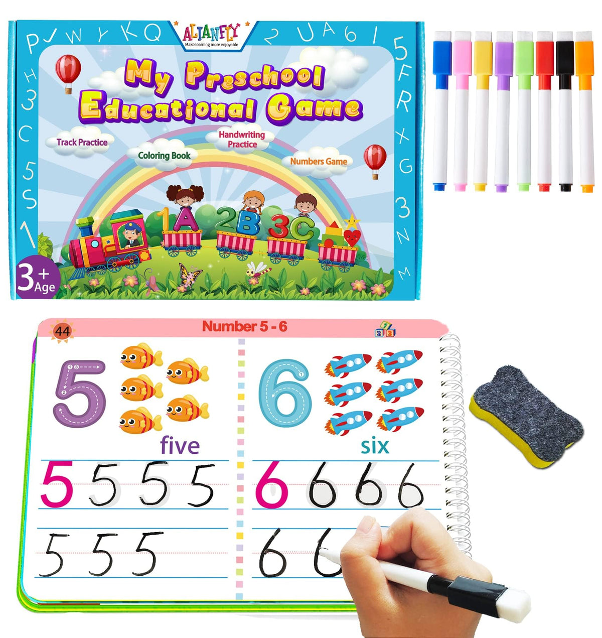 ALIANFLY preschool workbook front cover showing engaging learning design for early literacy