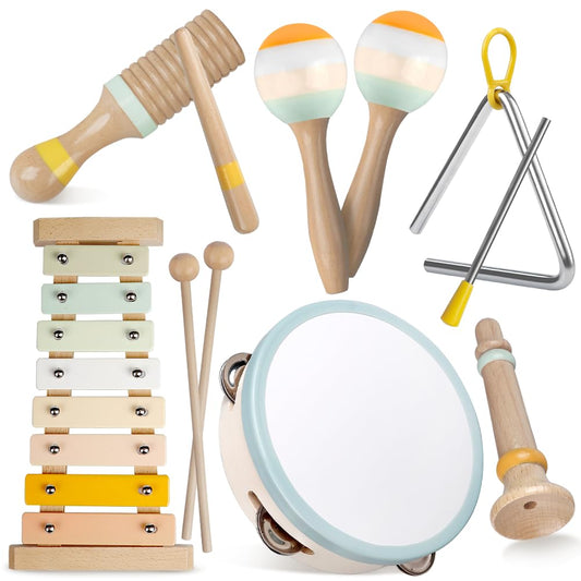 Aliex baby Montessori wooden instruments set promotes sensory play and early rhythm exploration.