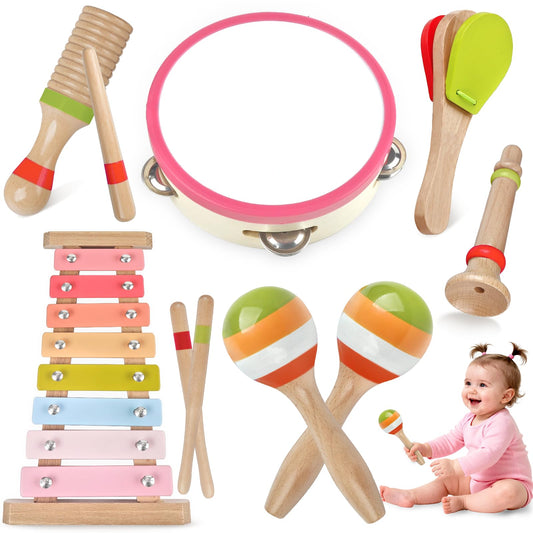 Aliex pink 6-in-1 toddler drum for developing rhythm and motor skills