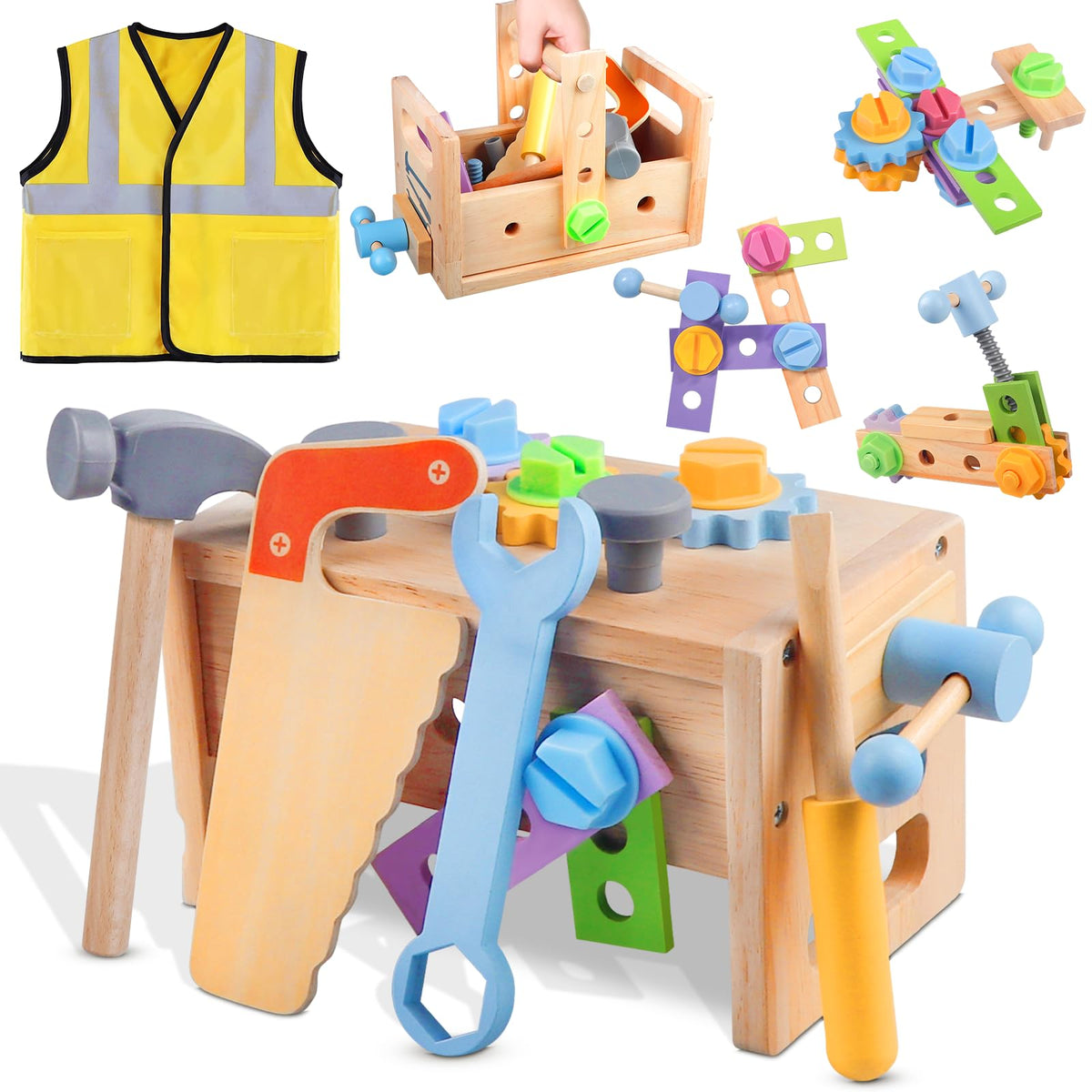 Aliex wooden kids tool set with 30 pieces for imaginative play and fine motor skills