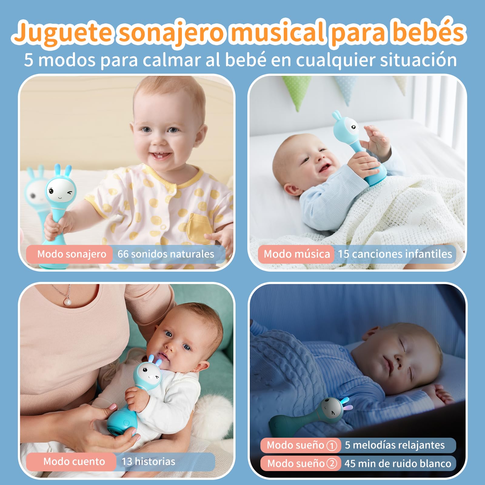 alilo rattle plays 15 songs to entertain during playtime.