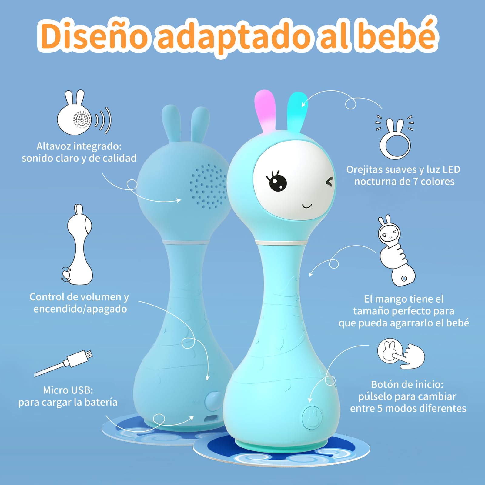 alilo rattle includes 5 lullabies for soothing moments.