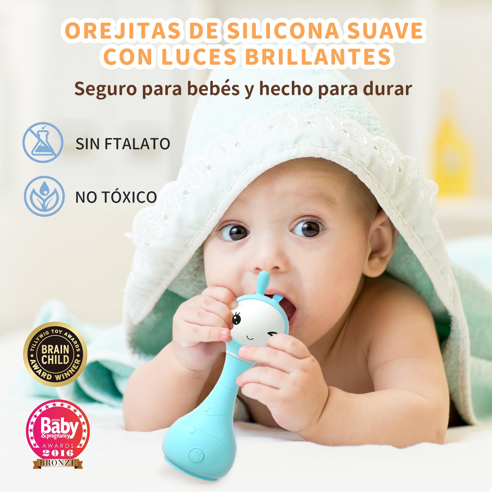 alilo baby rattle with 66 sounds encourages auditory exploration.