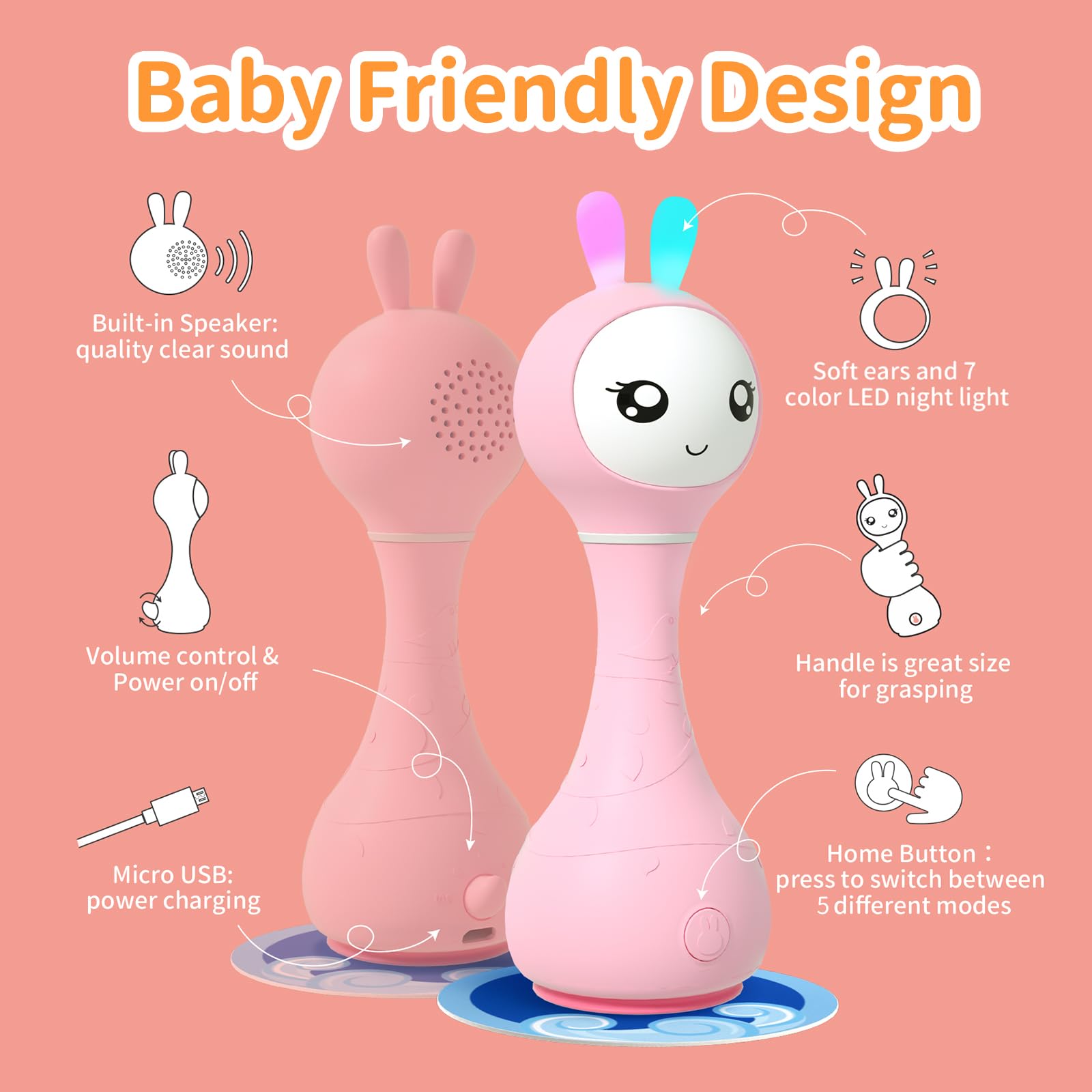 alilo Smarty Bunny durable ABS body withstands curious infant handling