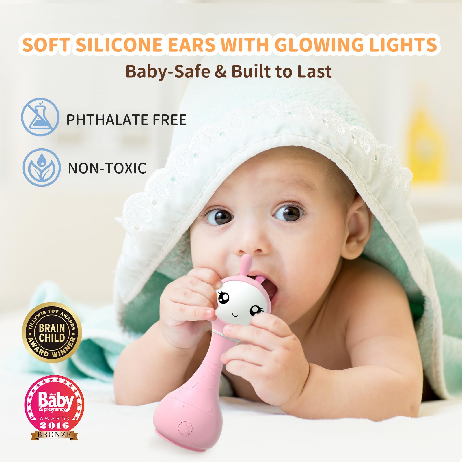 alilo Smarty Bunny ears light up close to stimulate visual tracking during play