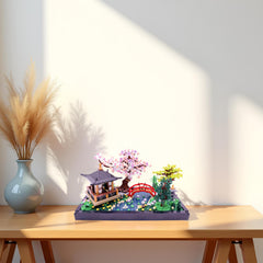 Alizdd arched bridge with cherry blossoms micro bricks capture tranquil scene