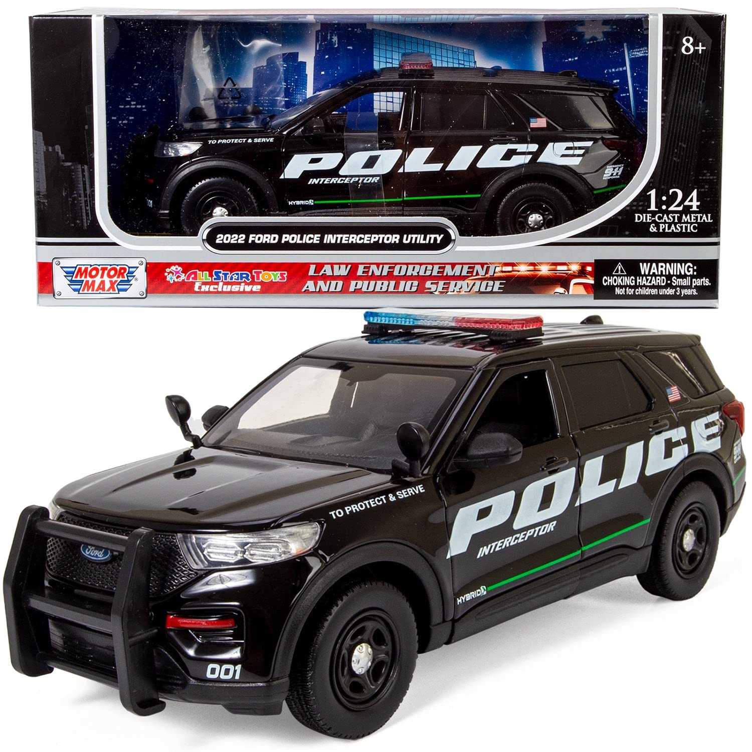All Star Toys police interceptor diecast front view with opening doors for display