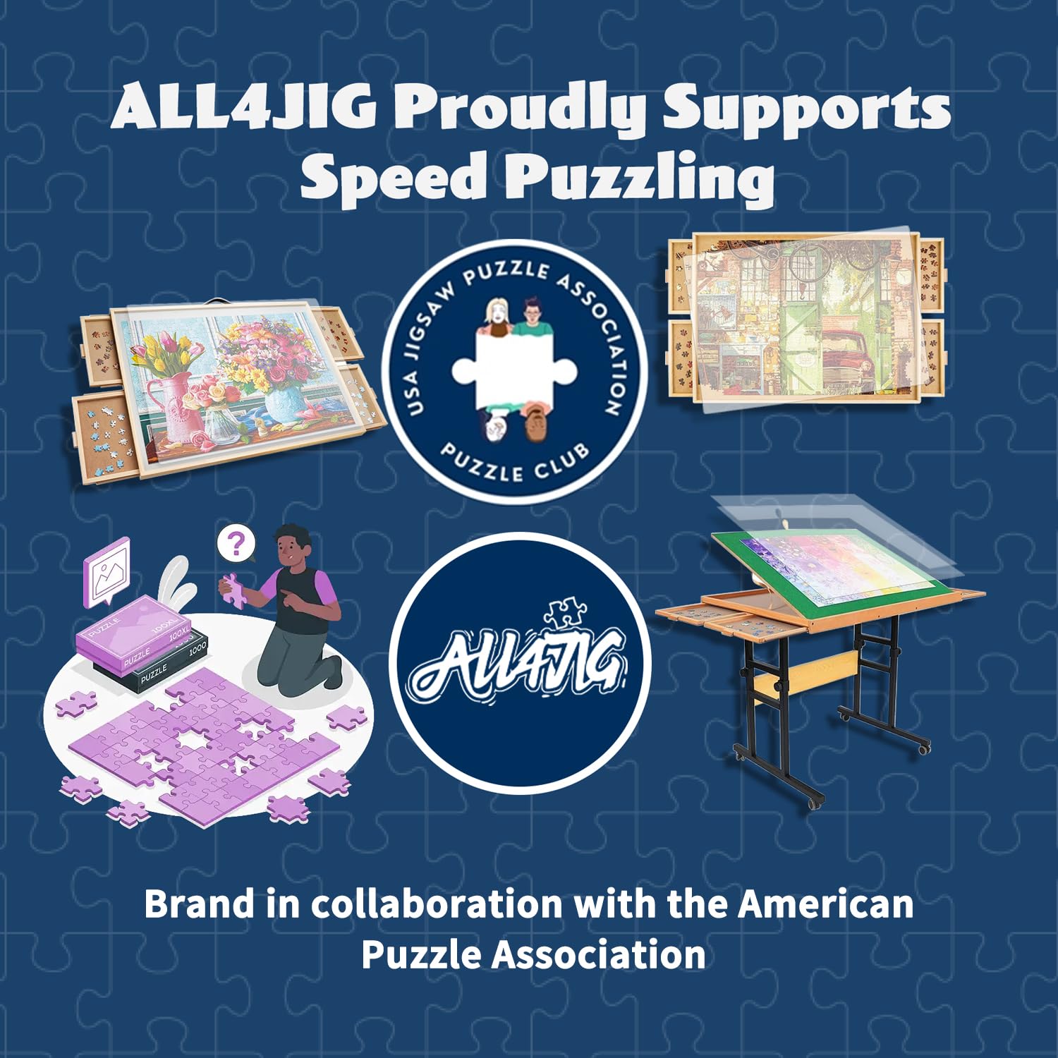 ALL4JIG 28x40 puzzle table offers portable setup on couches, tables, or floors.