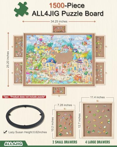 ALL4JIG lazy Susan 360 rotation enables easy reach of puzzle areas.