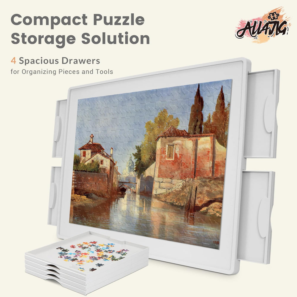 ALL4JIG portable puzzle table with slim profile for easy transport