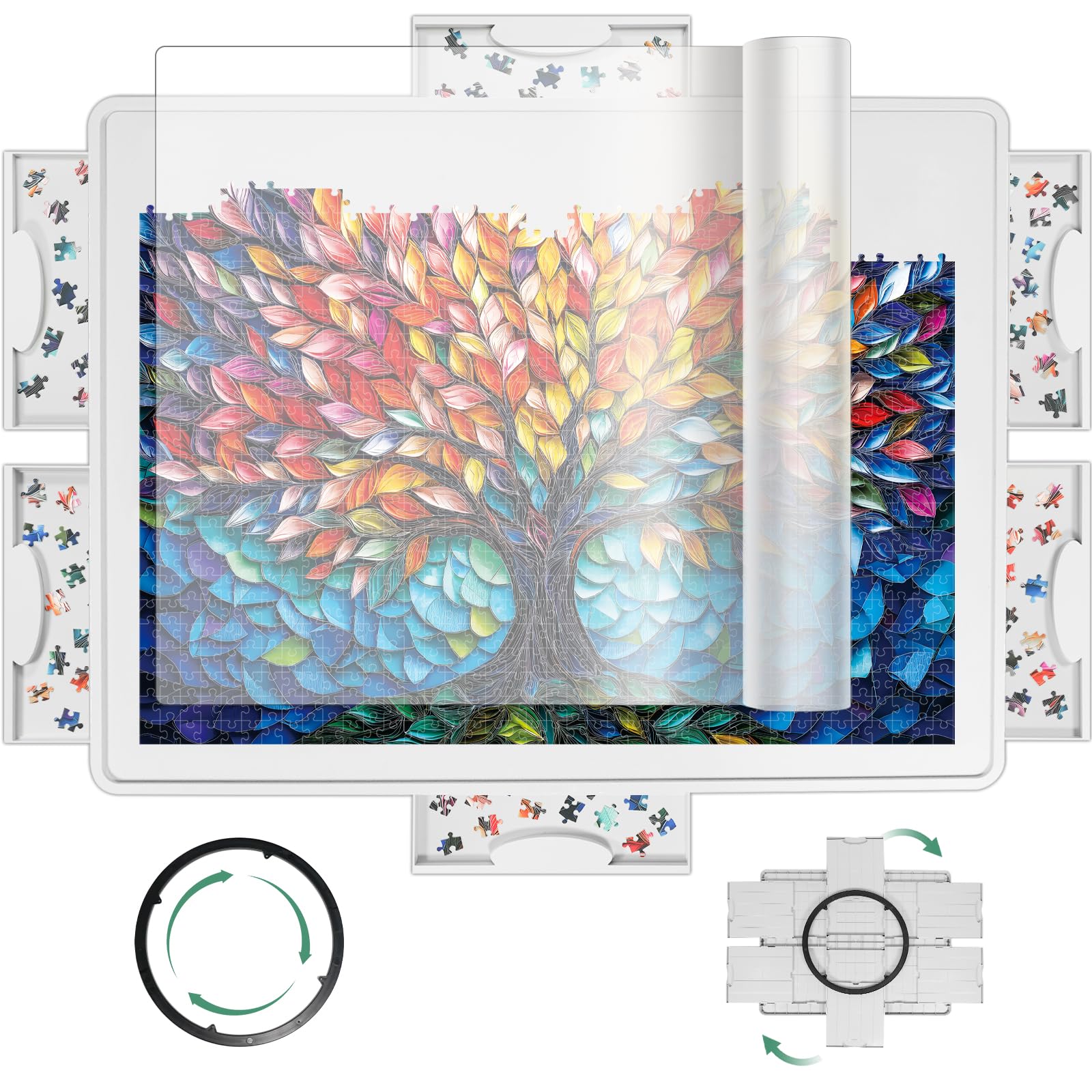 ALL4JIG puzzle board 360° lazy susan base enables effortless large-puzzle rotation.