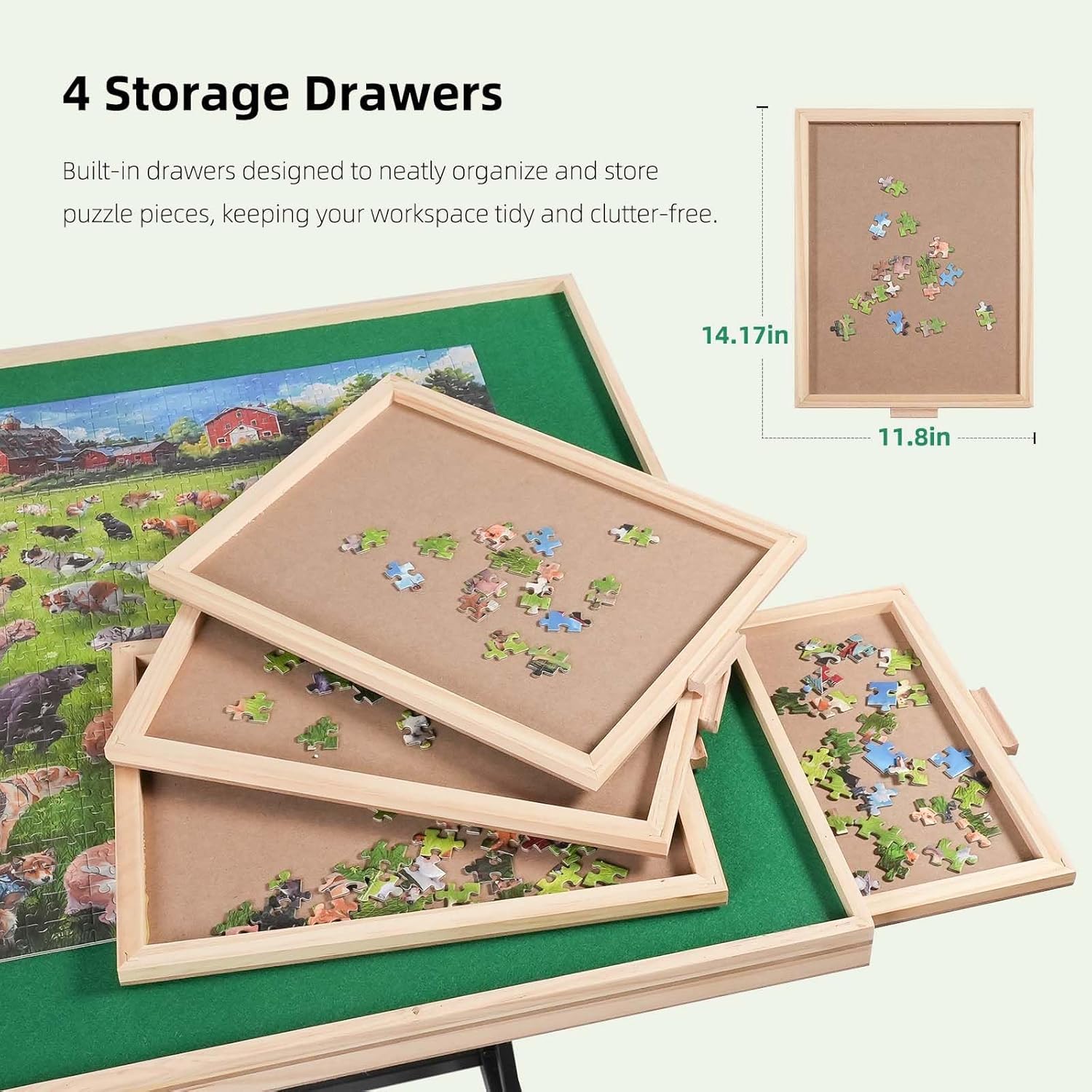 ALL4JIG puzzle table drawers keep puzzle pieces organized.