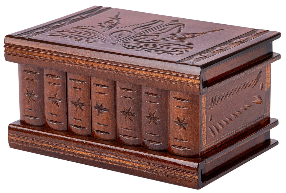Allboxesinoneplace puzzle box front view with hidden compartments for keepsakes.