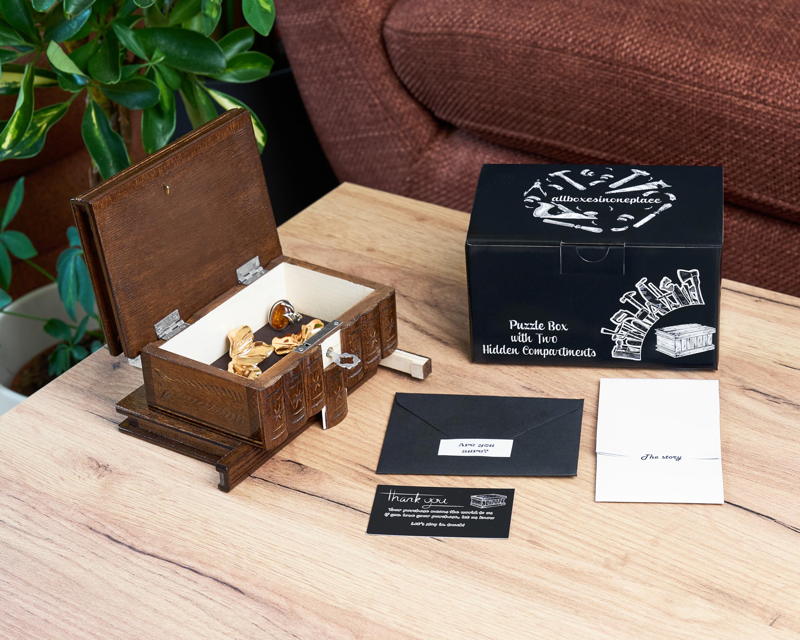 Allboxesinoneplace puzzle box two secret compartments compact size.