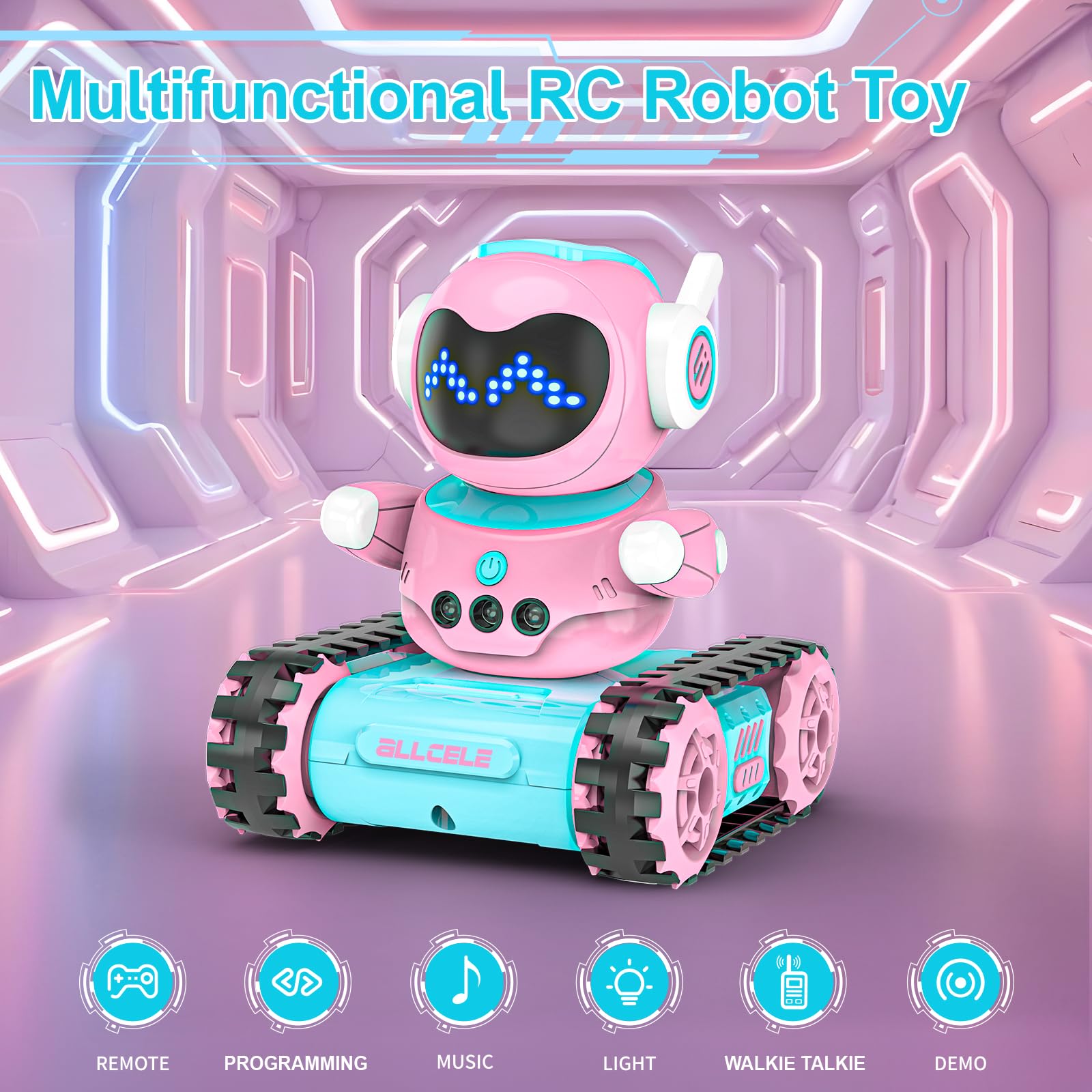 ALLCELE robot LED expressions showcase moods during lively birthday party play