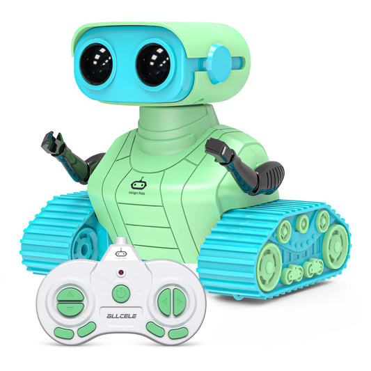 ALLCELE robot toy front view with glowing LED eyes for engaging play