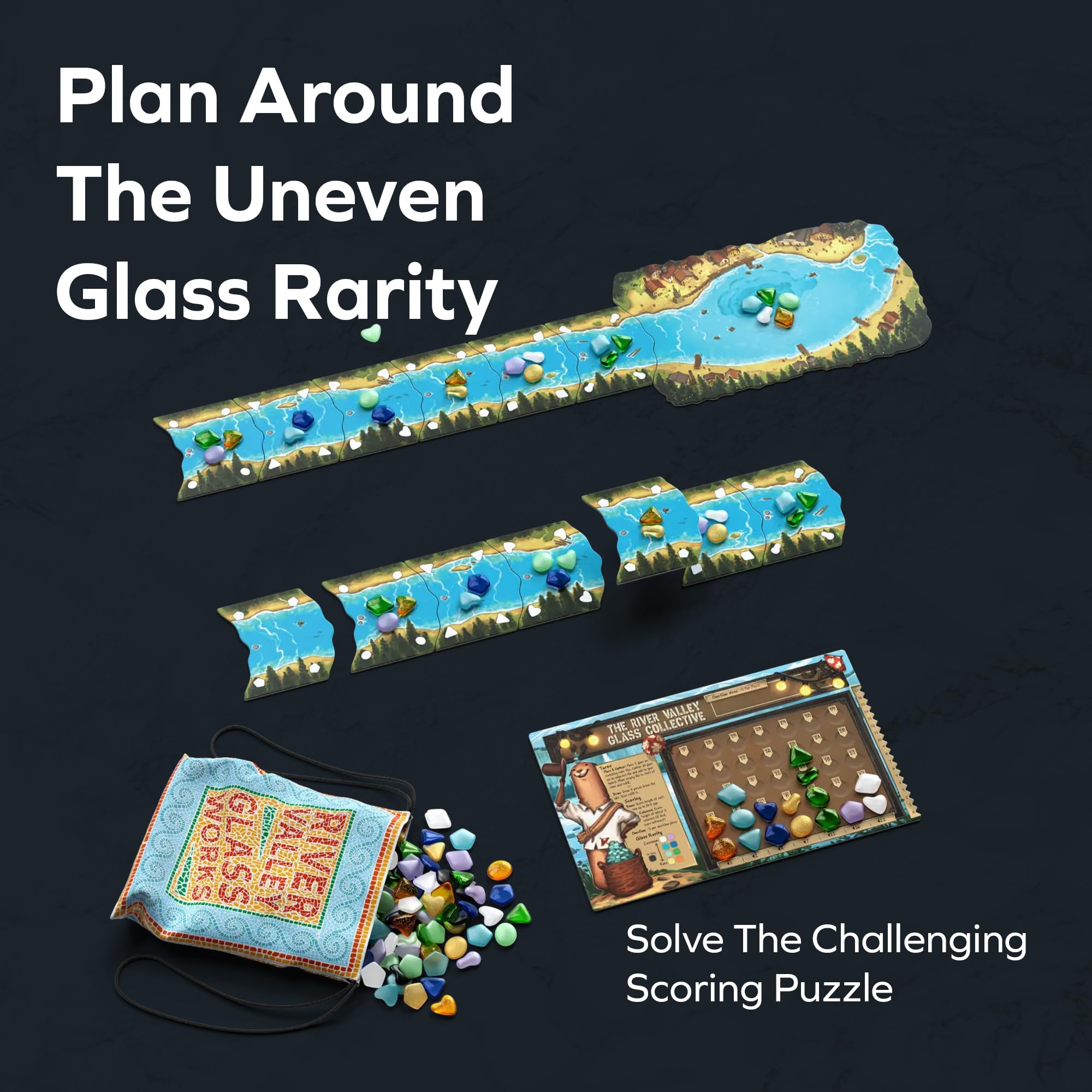 Allplay River Valley Glassworks player boards demonstrate scoring puzzle depth.