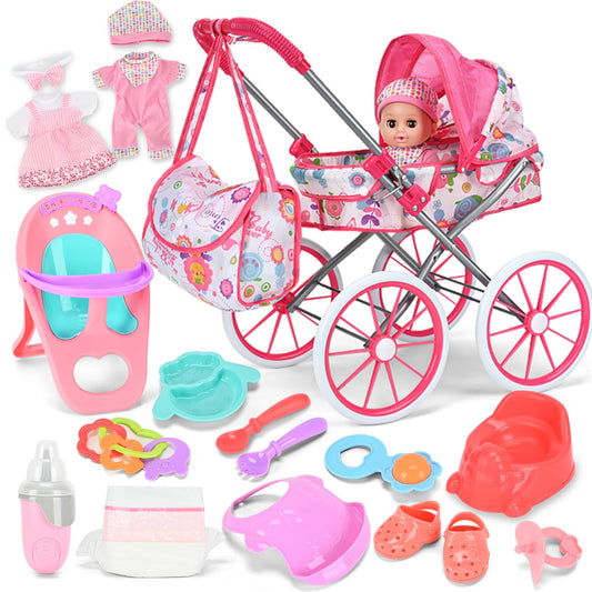ALLROAD baby doll stroller set shows the stroller with doll for imaginative play and nurturing role play