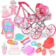 ALLROAD baby doll stroller set shows the stroller with doll for imaginative play and nurturing role play
