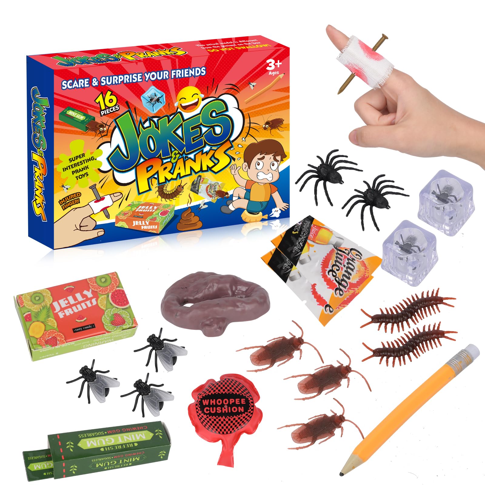 ALLROAD Prank Kit twenty items laid out for surprising pranks