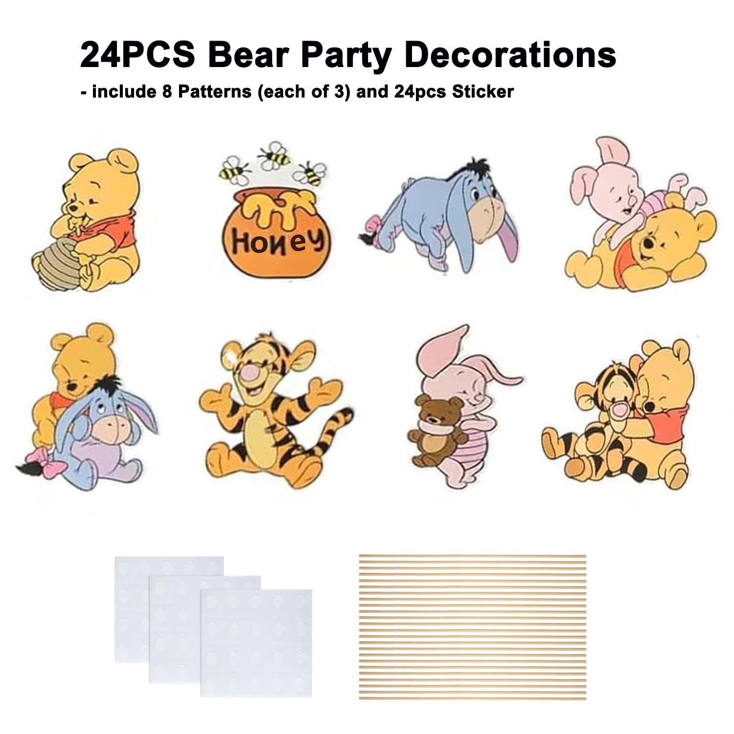 ALNGFUIK Pooh bear table topper, double-sided, ideal for photo props and themes.