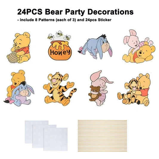 ALNGFUIK Pooh bear table topper, double-sided, ideal for photo props and themes.