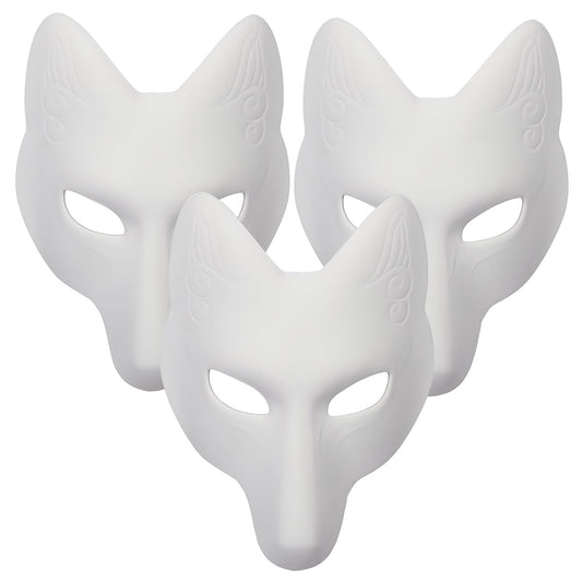 Alodidae fox mask 3pcs white, lightweight and paint-ready for creative cosplay.