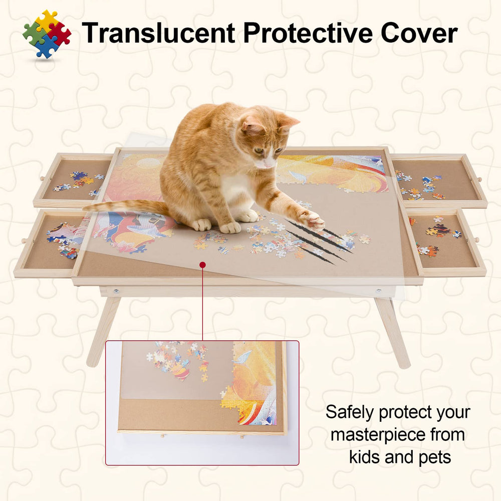 Aloftopz puzzle table features 3-sided edging to keep pieces in place during assembly.