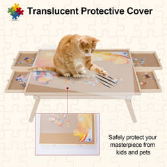 Aloftopz puzzle table features 3-sided edging to keep pieces in place during assembly.