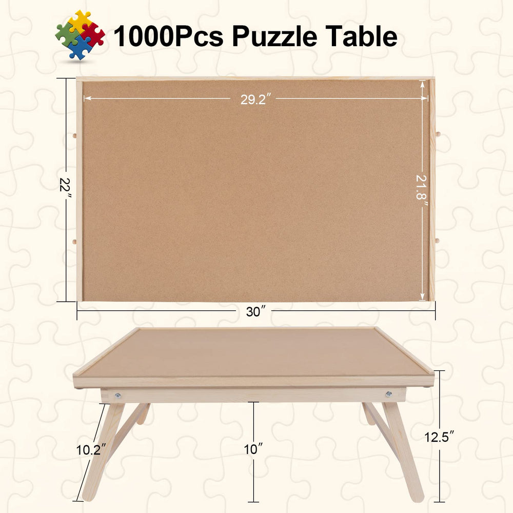 Aloftopz wooden drawer puzzle table with four drawers for organized pieces.