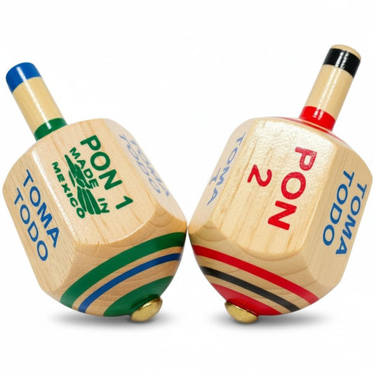 Alondra's Imports Pirinola Toma Todo set in wood for festive family games.