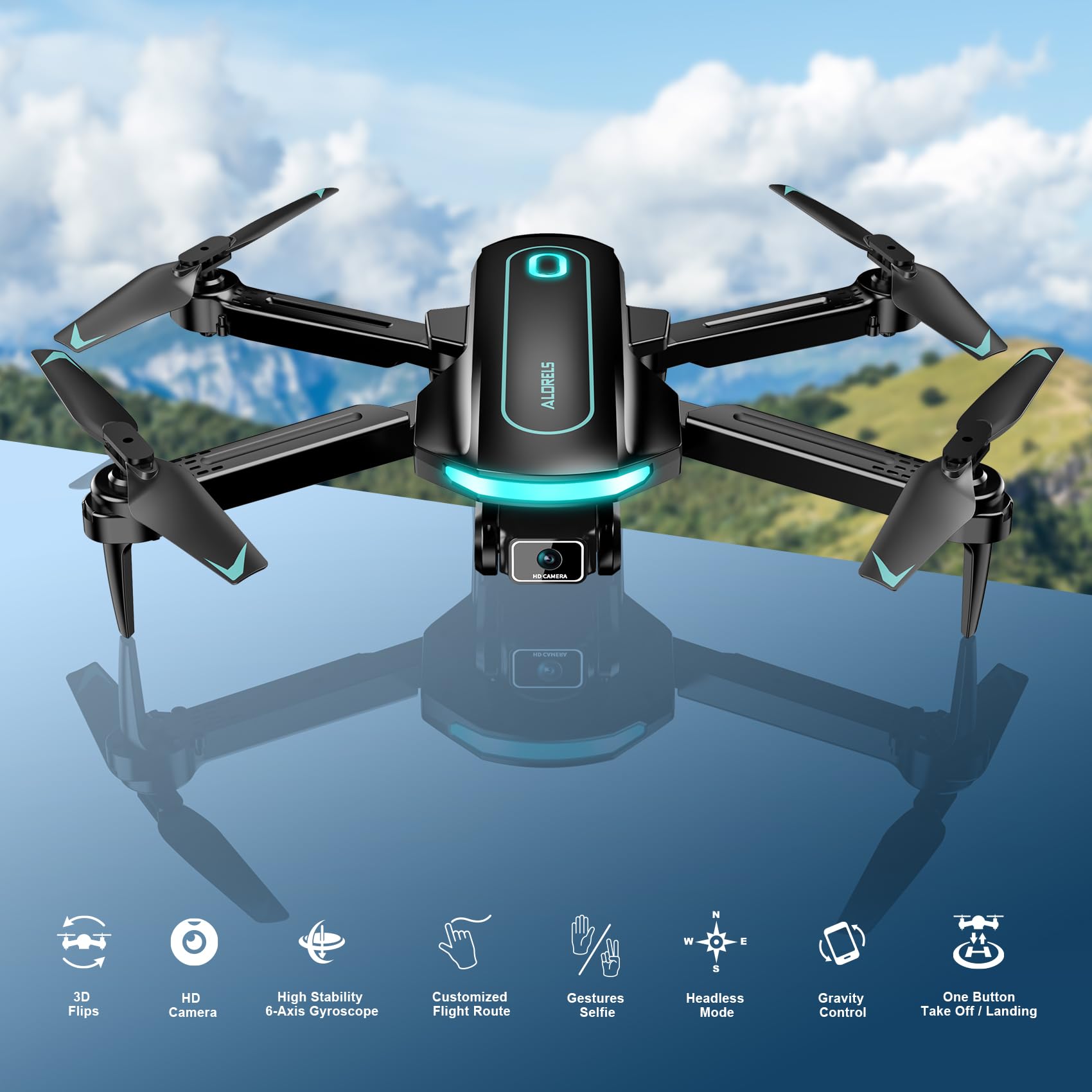 ALORELS drone with two batteries enables longer flight sessions.