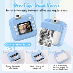 Alotwan Kids Camera Instant Print includes 32GB SD card and extra paper for creativity.