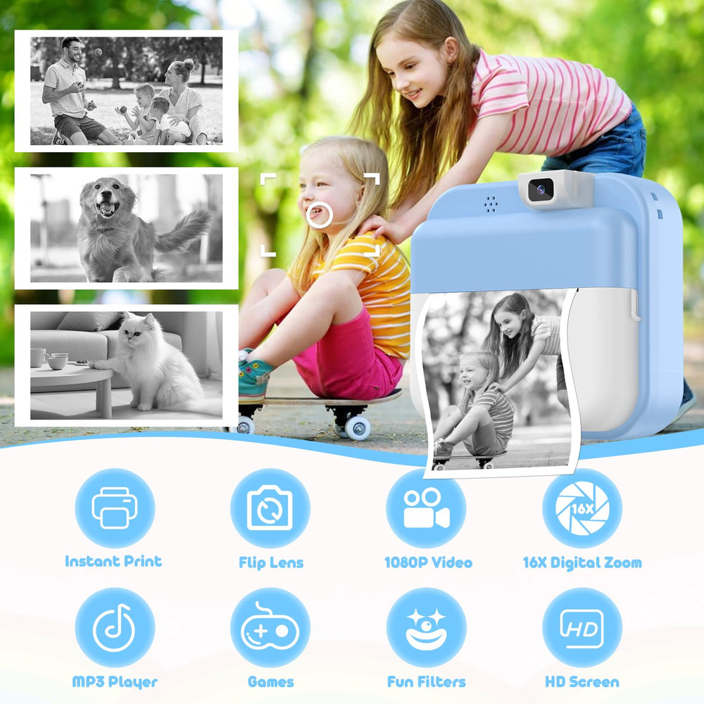Alotwan Kids Camera Instant Print flip lens showcases easy dual selfies and instant sharing.